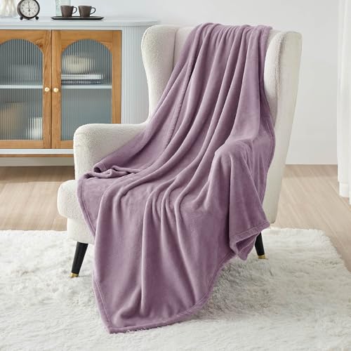 Image of Bedsure GentleSoft Fleece Blankets Twin Size Fog Purple - 300GSM Lightweight Plush Fuzzy Cozy Soft Blanket for Bed, Sofa, Couch, Travel, Camping, 60x80 inches