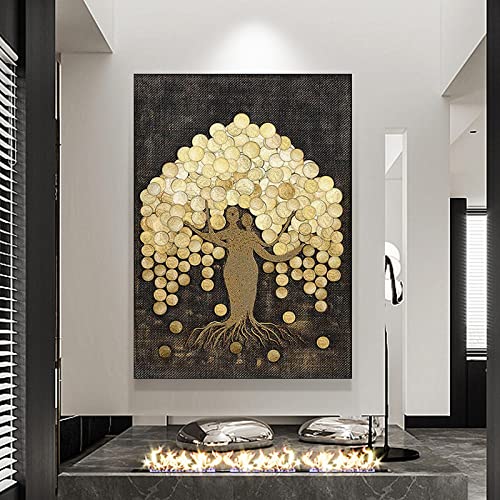 Lienzo de árbol negro dorado dsdsgog de 50x70cm para decoración de salón