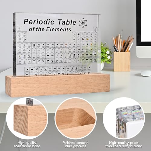 Image of Dissyou Periodic Table with 83 Real Elements,Acrylic Periodic Table Chemical Elements with Wooden Stand,Gift for Students Science Lovers Kids