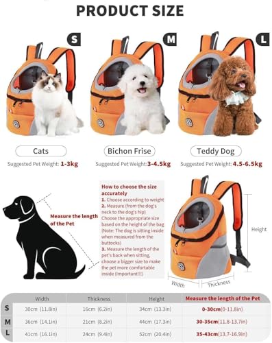 PETCUTE Hundetragerucksack,Verstellbarer Haustier Rucksack für Kleine Hunde und Katzen,Gepolsterter Schultergurt,Wasserdichter Boden,Atmungsaktiv,Haustier-Fronttasche mit Sicherheitshaken,zum Wandern