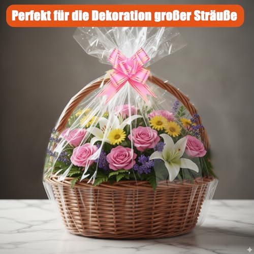 Geschenkfolie, Cellophantüten Groß 60x90cm, 6 Stück Durchsichtige Geschenkverpackung Mit 6 Dekorativen Schleifen, Ideal Für Geschenkkörbe, Blumenarrangements Und Hochzeitsdekoration