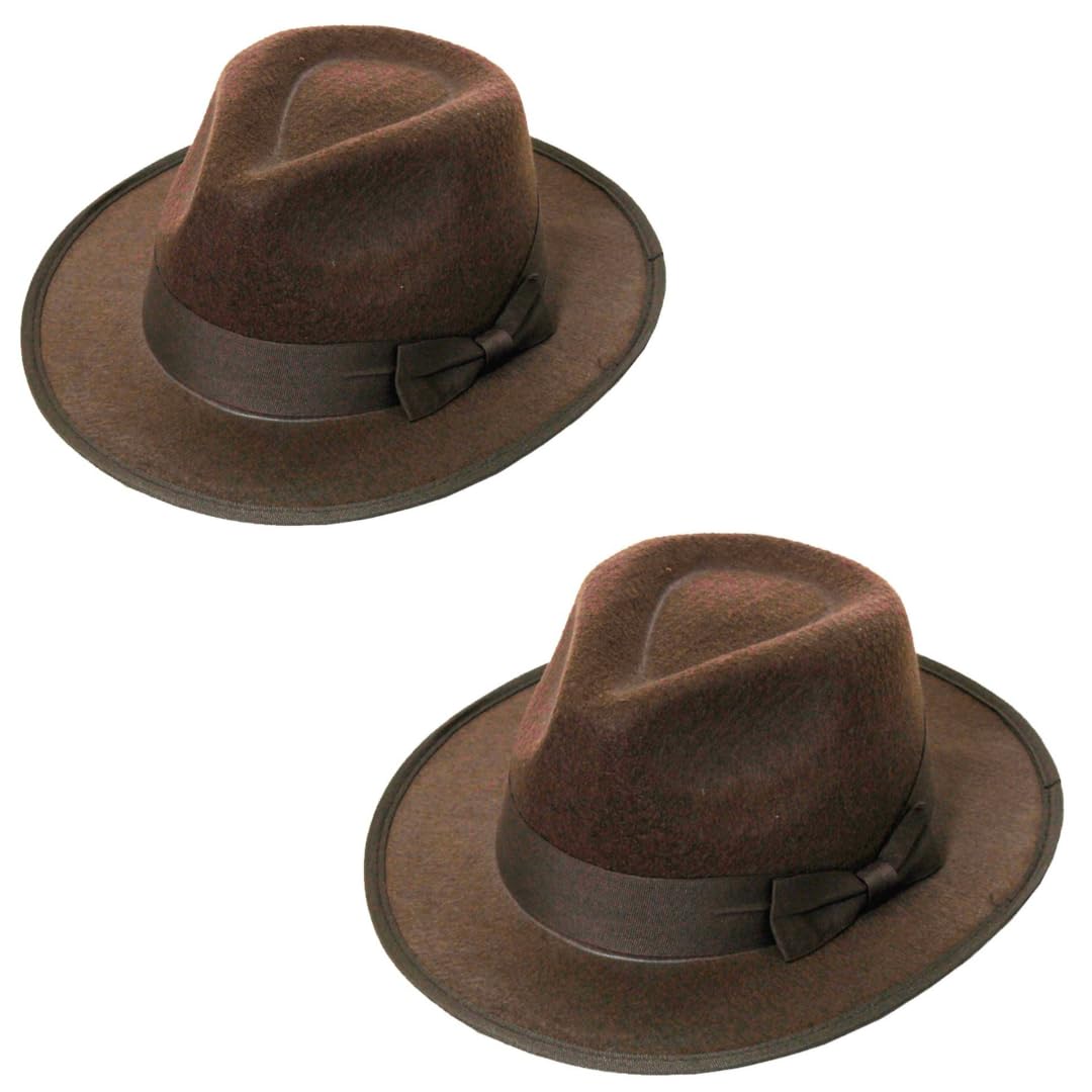 Childs Brown Explorer Cowboy Hat – Western Safari Fedora Style Costume Accessory – Ideal for Kids Fancy Dress, Halloween, Role Play, Jungle or Adventure-Themed Parties - Pack Of 2