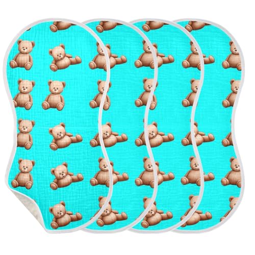 Cartoon Teddy Bear Baby Burp Cloths Cotton Washcloths Absorbent Soft Burping Rags for Baby Girl Boy Muslin Burp Cloths 2 Pack3