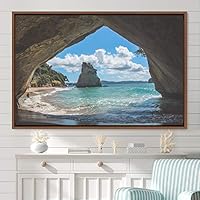 Framed Canvas Wall Art Coastal Freedom Aerial Beach Beach Coastal Cool Minimalism Multicolor Photography Relax/Calm - 16x24 inches