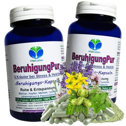 BERUHIGUNG, ENTPANNUNG 240 (2x120) Kapseln PFLANZLICHES Beruhigungsmittel mit Baldrian Hopfen Melisse Lavendel Johanniskraut Passionsblume. Natürliche BERUHIGUNGSKAPSELN. OHNE ZUSATZSTOFFE. 26720-2