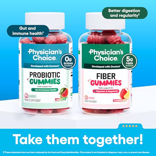 Image of Physician's CHOICE Probiotic Gummies with Vitamin D & Prebiotic Fiber - Sugar Free - 1B CFUs of Clinically Studied Probiotic - Supports Immune & Gut Health for Women & Men - Watermelon Flavor - 90CT