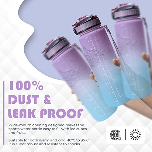 GMP.STAR 1L Water Bottle, Leak Proof with Quick Open Lid and Time Markings, 100% BPA Free, Motivational Gym, Travel - Image 4