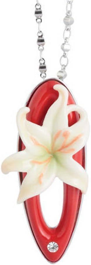 Retired Franz Fashion AccessoriesFragrant Lily Design Rhodium Plated Brass & Scuptured Porcelain Necklace