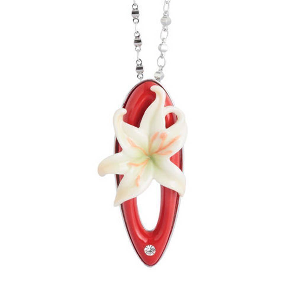Retired Franz Fashion AccessoriesFragrant Lily Design Rhodium Plated Brass & Scuptured Porcelain Necklace
