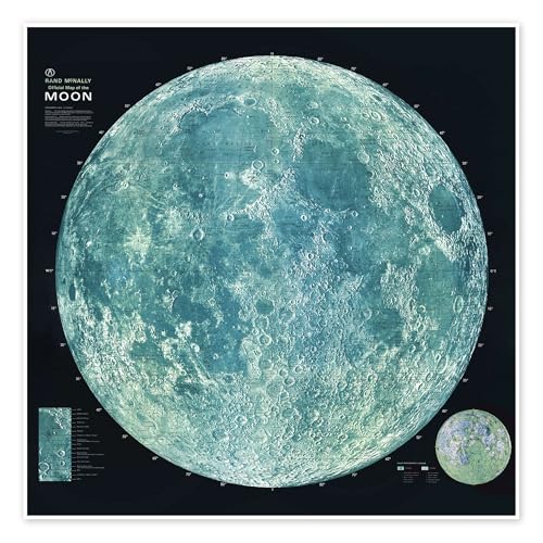 Carte de la Lune (anglais) Poster de NASA 50 x 50 cm Bleu Tableaux Décoration murale