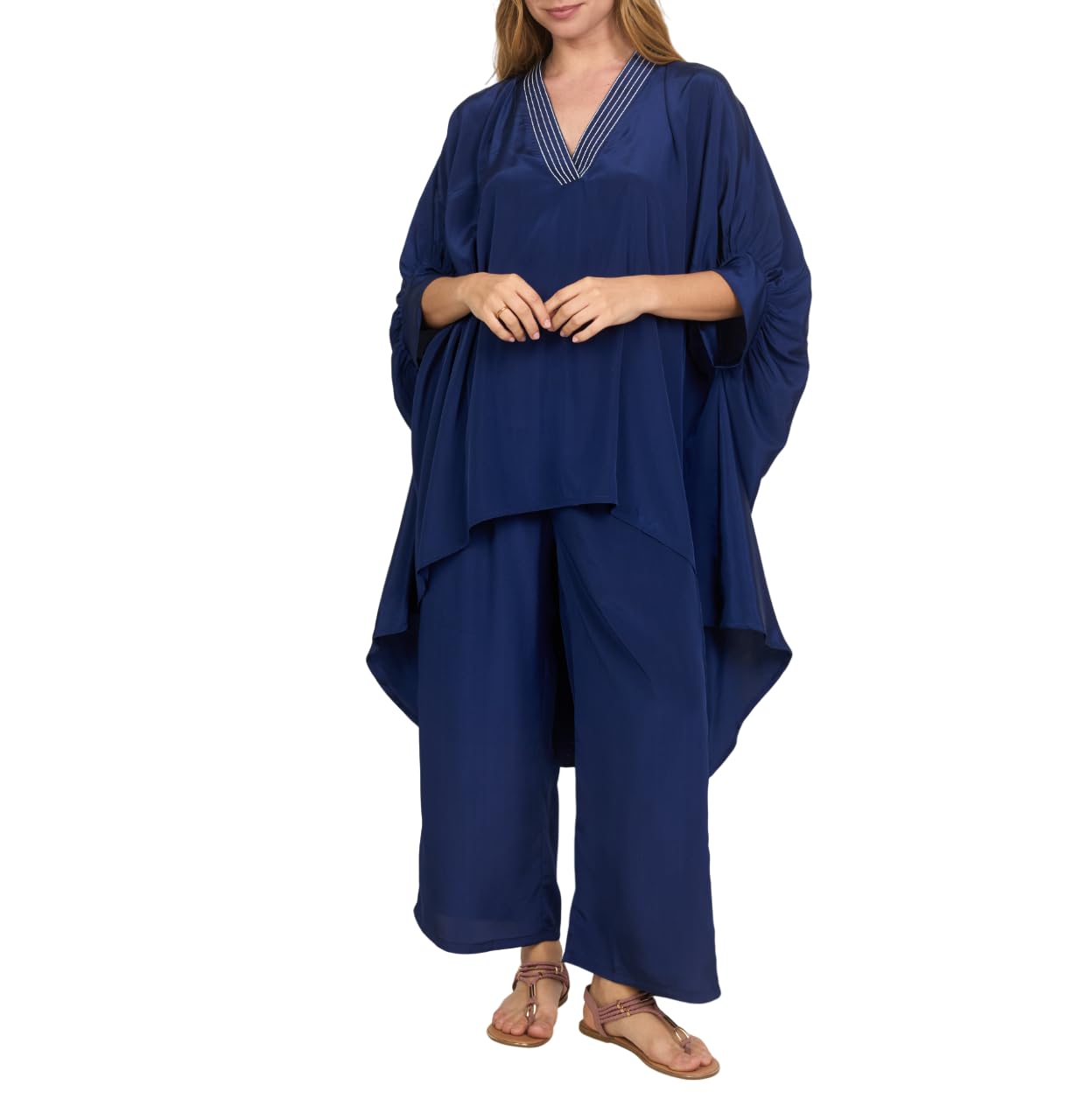 Boutique Collection Silk Crepe High Low Style Free Size Kaftan With Pant tunic Cover up Caftan Top Shirt | Festive Look