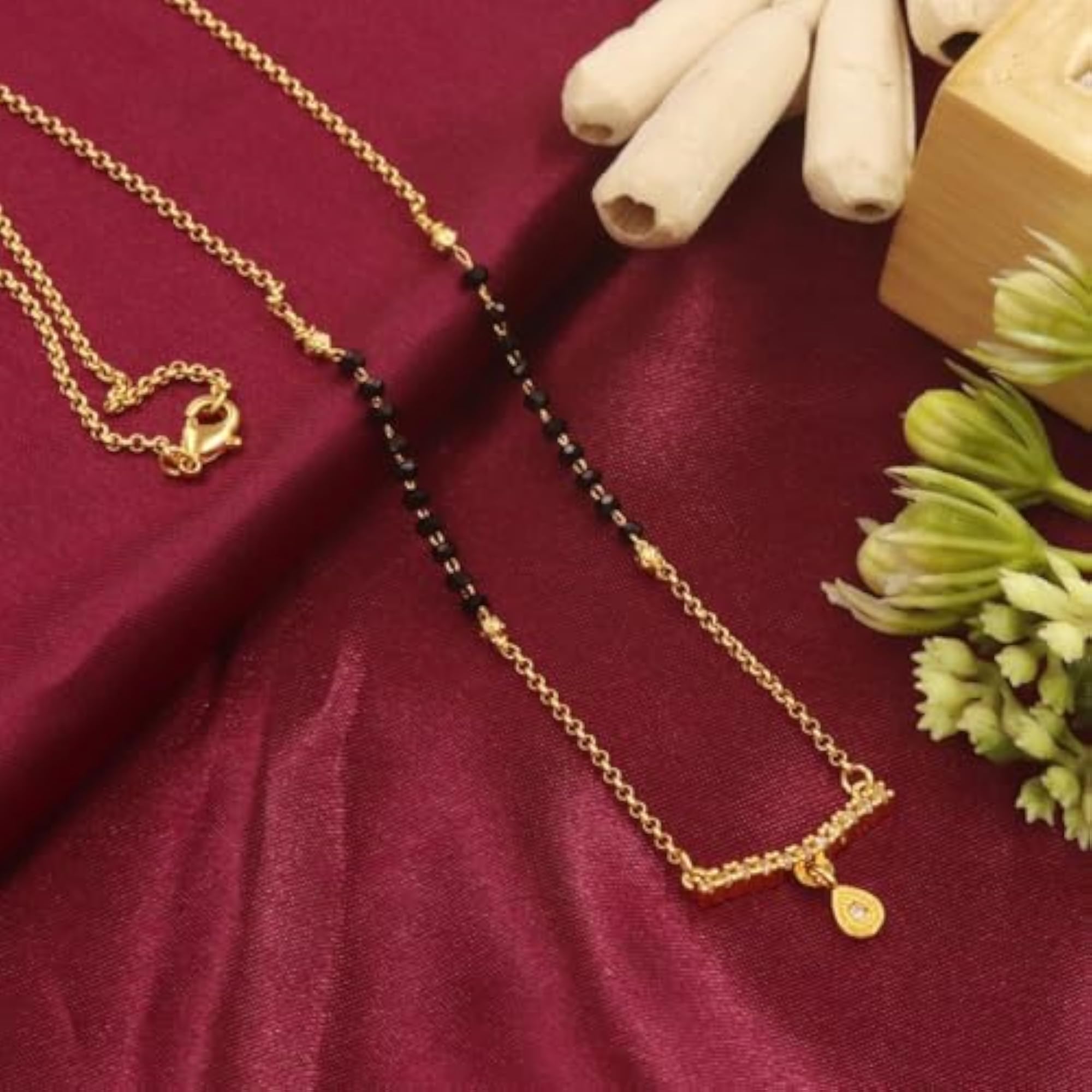 Women's Elegant Gold Plated CZ Pendant Mangalsutra, 18-Inch