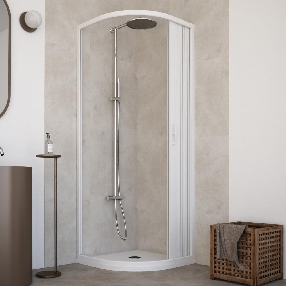 HDcasa Box Doccia Semicircolare a Soffietto Modello Roxana, Apertura Laterale Reversibile, Cabina Doccia Salvaspazio in PVC Made in Italy 90x90 cm
