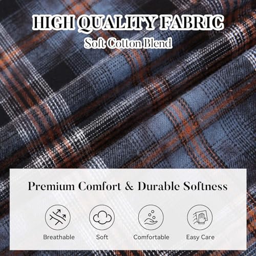 Image of WARHORSEE Flannel Shirt for Men Long Sleeve Button Down Plaid Shirts | Soft Cotton Blend for Multi-season Wear, Lightweight yet Warm, Dual buttoned storage pockets, Machine Washable Easy Care