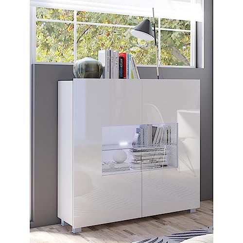 Lomadox Wohnwand Anbauwand weiß Hochglanz 3-teilig Modern, mit 1 TV-Lowboard, 1 Hängevitrine, 1 Highboard – Bild 3