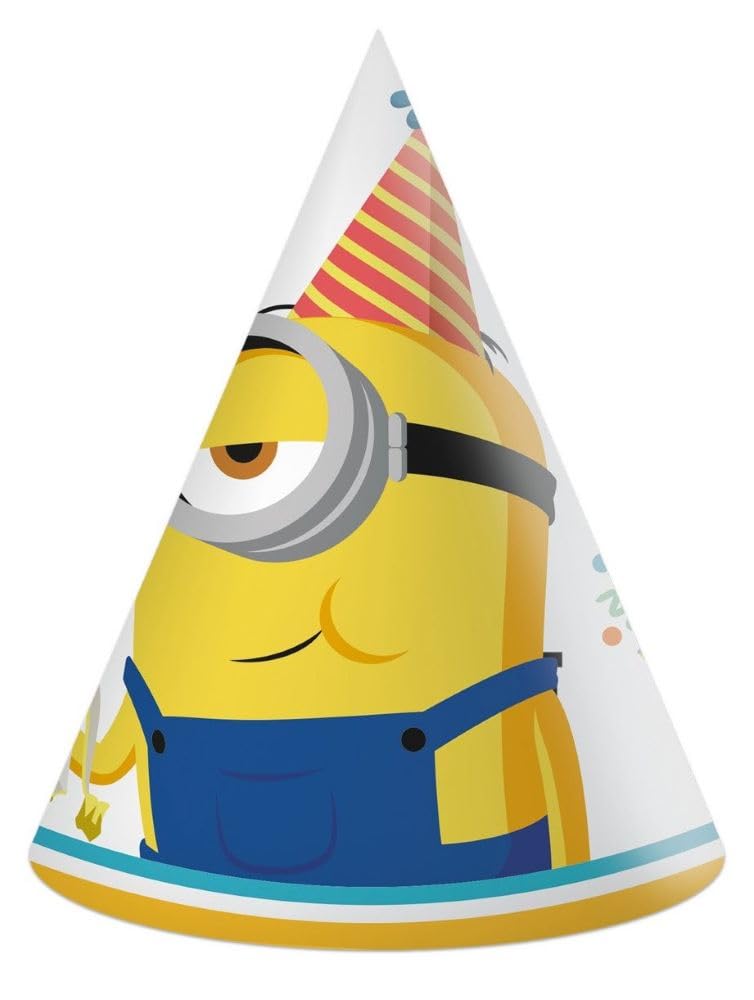 Procos - Party Minions Rise of Crane Cone Caps in FSC Paper, 6 Pieces, Yellow, PR92140