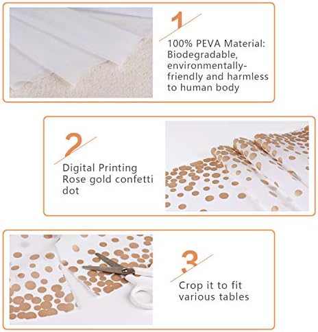 MOKANI Disposable Plastic Tablecloths, 4 Pack Party Rectangle Tablecloths, Rose Gold Dot Confetti Rectangular Table Covers for Picnic Weddings Birthday Parties 54" x 108"
