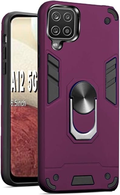Samsung galaxy A12 5G Phone Case,Folmecket 360 Degree Rotating Metal Ring Shock Absorption Reinforced Corner TPU for Galaxy A12 5G 6.5" Wine red