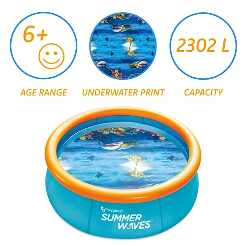 Summer Waves Pool, Aufblasbarer Abnehmbarer Pool, Familienpool, Gartenpool, 3D-Rundpool, Inklusive 2 Schwimmbrille, 2,44 M x 76 cm