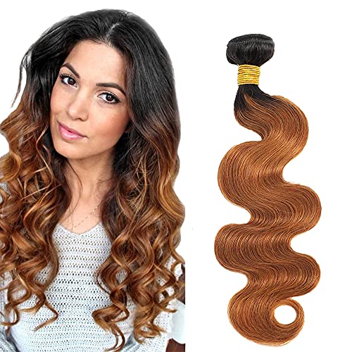 WunnSvm 1b/30 Human Hair Bundles Ombre Body Wave Hair Two Tone Black to Brown Human Hair 1 Bundles Brazilian Virgin Hair Extensions(16 Inch)
