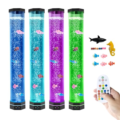 Lampe octogonale extra large de 81,3 cm pour aquarium – Tube sensoriel Jumbo de 12,7 cm de large avec 5 poissons et requins mignons, base stable de 14 cm...