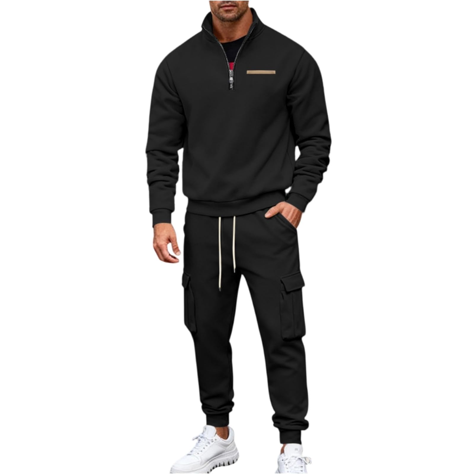 Jogginganzug Herren Zweiteiler Set Sportanzug Traininganzug Stehkragen Hemd und Baggy Jogginghose Set Einfarbig Sweatsuit Tracksuit Fitness Gym Laufanzug