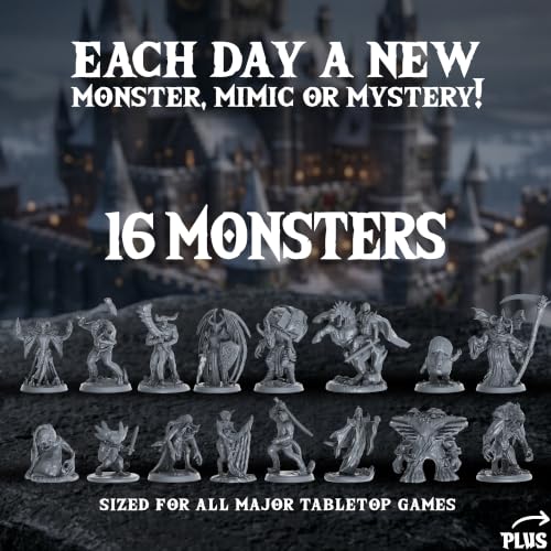 Image of DND Miniatures Advent Calendar, 33 Unpainted Monster & Mimic Minis | Includes dungeon terrain & mystery NPC figurines, 28mm, PVC, ready for hobbyists & ttrpg players