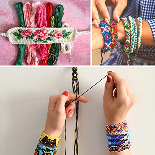Image of VICOVI Friendship Bracelet String Kits, 100 Colors Embroidery Floss and 15 Skeins White & 15 Skeins Black Color, 10 Pcs Plastic Floss Bobbins for Cross Stitch Threads Bracelet Yarn Craft Floss
