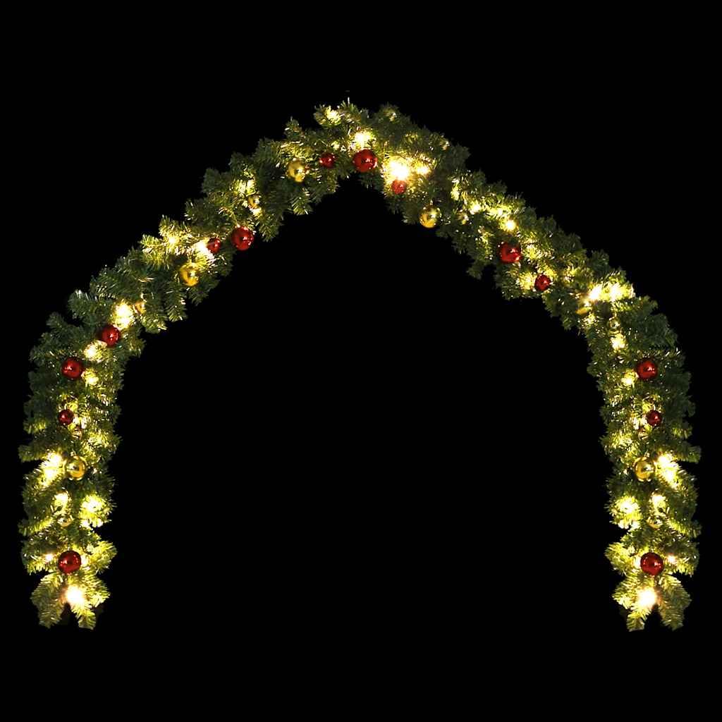 Weihnachtsgirlande mit Kugeln und LED-Leuchten 5 m aus PVC mit 75 LEDs, 450 Zweigen, 4 Lichteffekten, für Innen- und Außenbereich, festliche Tannenbaum Deko für Geländer und Kamin