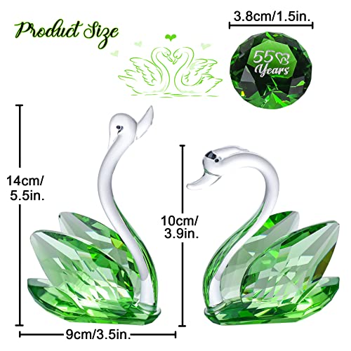 Set of 2 Crystal Green Swans for Wedding Gifts for Couple 55 Years Marriage Emeraled 55th Wedding Anniversary Presents for Parents Glass Swans Figurines Collectibles With Diamond Cut Home Decorative - Image 4
