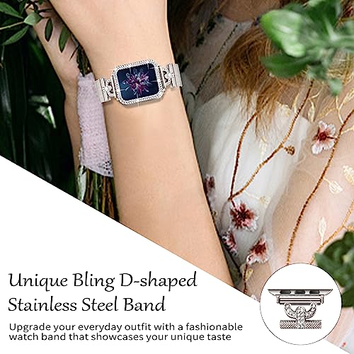 JOYOZY Magnetic Band Compatible with Apple Watch Band 38mm 40mm 41mm 42mm 44mm 45mm 46mm Milanese Strap with Bling Glitter Case Built-in Screen Protector Dressy Stainless Steel iWatch Loop for Women