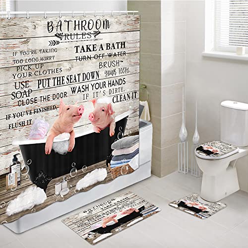 Cute-Kids-Shower-Curtain-Rustic-Country-Funny-Farmhouse-Animals-Pig-Bathroom-Rules-Shower-Curtains-for-Bathroom-Decor-Motivational-Educational-Waterproof-Bathtub-Decor-Accessories-with-Hooks72X72in Cute Kids Shower Curtain Rustic Country Funny Farmhouse Animals Pig Bathroom Rules Shower Curtains for Bathroom Decor Motivational Educational Waterproof Bathtub Decor Accessories with Hooks72X72in