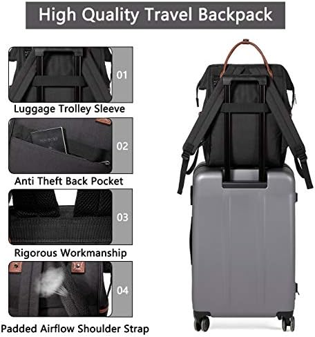 Kasgo Laptop Backpack for Women, Water-Resistant School Backpack15.6 Inch Laptop Rucksack Anti-Theft Travel Rucksuck Bag with USB Charging Port Casual Daypack for Business College Teenagers