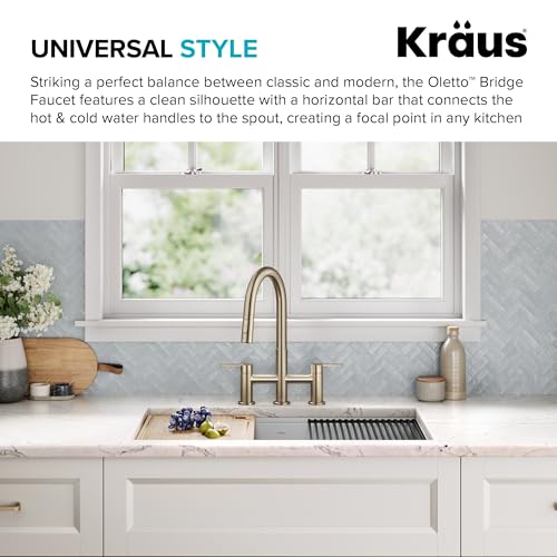 Image of KRAUS Oletto Bridge Kitchen Faucet with Pull-Down Sprayhead in Spot-Free Antique Champagne Bronze, KPF-3122SFACB