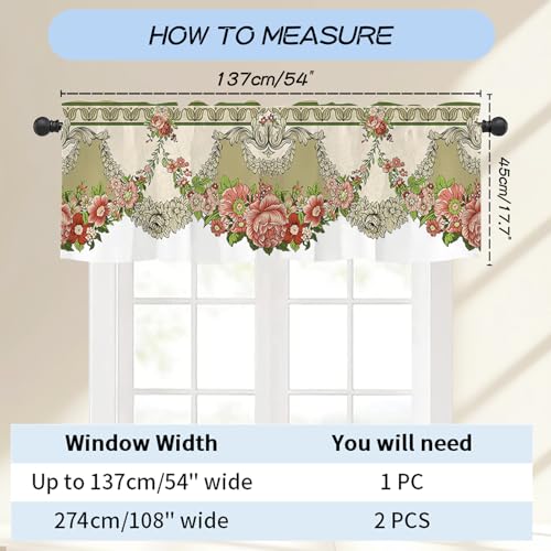 French Country Kitchen Valance Retro Topper Window Curtain 2 Pack Farmhouse Printed Valances for Dining Room Bedroom Yellow Pink by Ausing - Image 5
