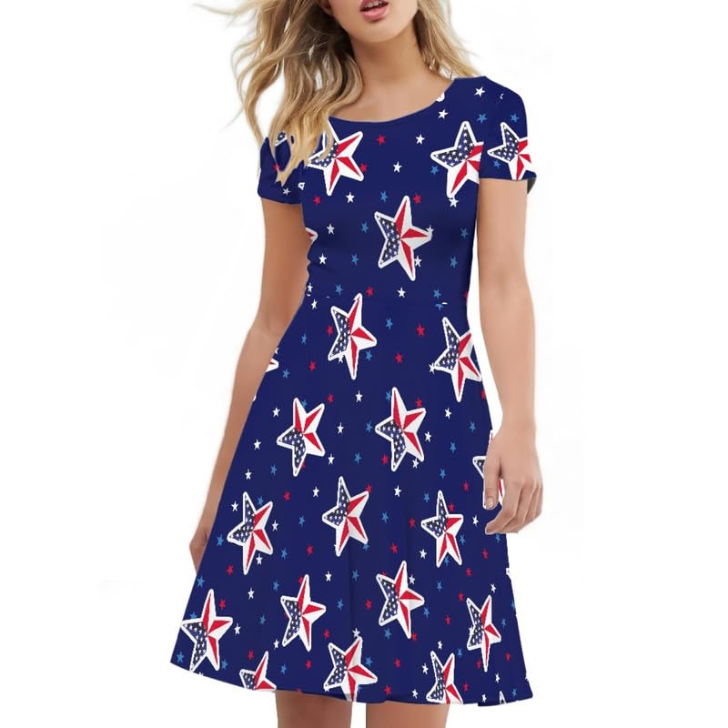Image of Irisjudy T Shirt Dress for Women Short Sleeve Girls Short Sleeve Dress Plus Size, O Neck Knee Length Midi Dress for Ladies