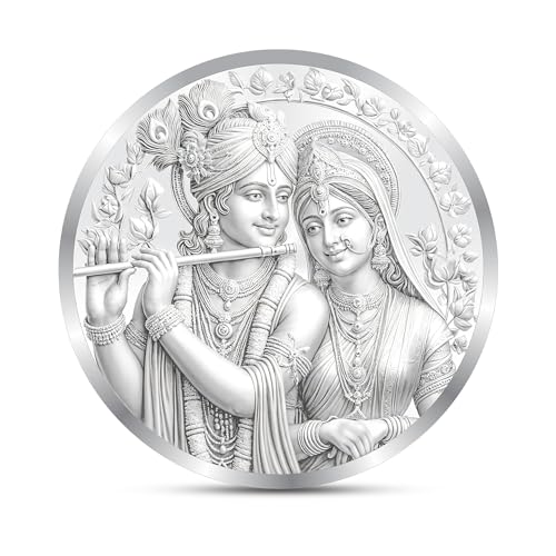 Image of Precious Moments Radha Krishna Silver Coin 10 Gram | 20 Gram | 50 Gram | 100 Gram BIS Hallmarked Round Square Flower Shaped 999 Purity with Gift Box by ACPL