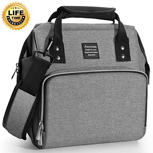 Amersun Spacious Lunch Bag,Insulated Durable Lunch Box Cooler Tote|Leak-proof Snacks Organizer with Adjustable