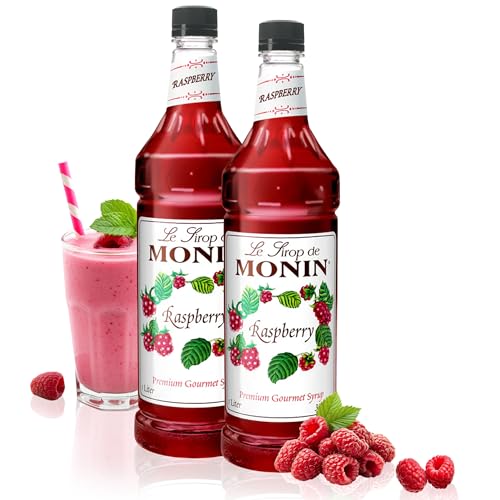 Monin - Raspberry Syrup, Sweet and Tart, Great for Cocktails and Lemonades, Gluten-Free, Non-GMO (1 Liter, 2-Pack)
