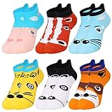 WEVIAS Kids Girls Socks Unicorn Ankle Funny Cartoon Low Cut Cotton Cute Novelty Fashion Toddler No Show Silly Socks 6 Pairs (6 Pairs Animal, 6-8 Years)