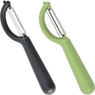 Universele dunschiller (2 stuks), 2 dunschillers in P-vorm van roestvrij staal, groenteschiller met antislip handgreep, lemmet van roestvrij staal, voor groenten, fruit, wortelen, zwart + groen
