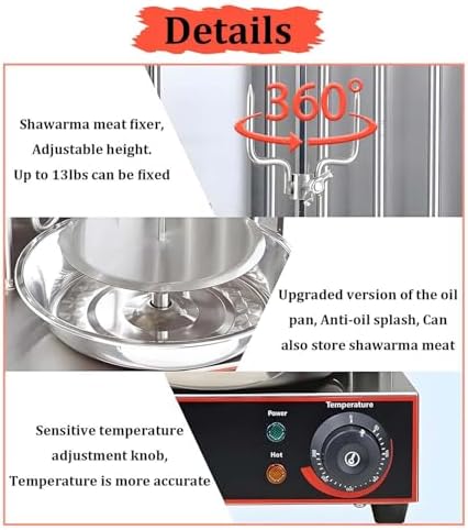 Professional Vertical Shawarma Machine - 2-Burner Doner Kebab Grill with 360° Rotation, Adjustable 122-572°F, Stainless Steel, Ideal for Home & Kitchen Parties (Gas 2800P)