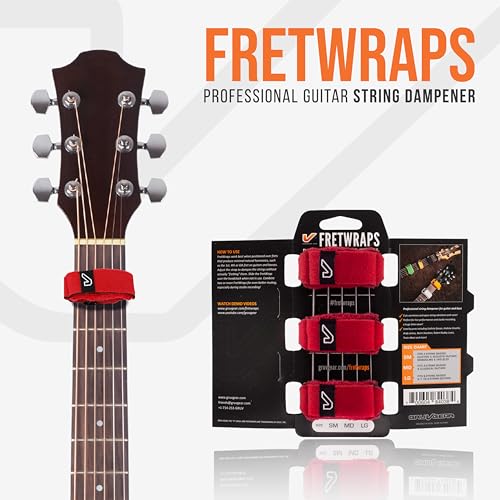 Image of Gruv Gear Fret Wrap & Guitar Mute, Fretwrap for Acoustic, Electric & Bass | String Dampener Recording, Tapping & Practice Accessory (3 Pack, Small Red, Fits 4 String Bass, 6 String Guitar)