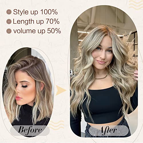 Qgz Invisible Wire Hair Extension With Secure Clips 20 Inch Secret Hairpieces For Women Adjustable Size Synthetic Wavy Extensions Clip In Light Brown Mix Platinum Blonde #TOP4