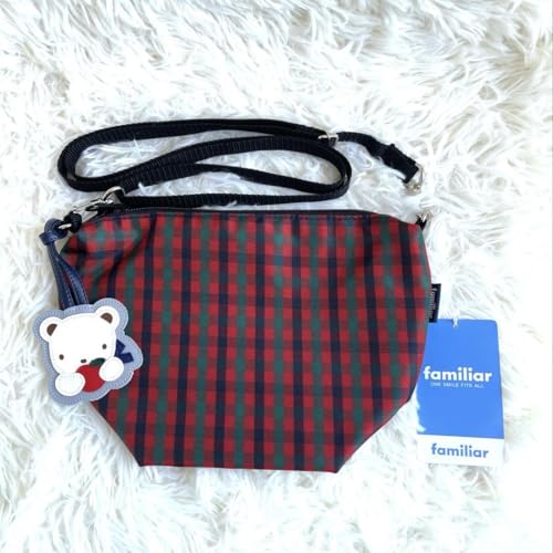 タグ付き ファミリア 舟形ポシェット 赤チェック柄 XF クマ