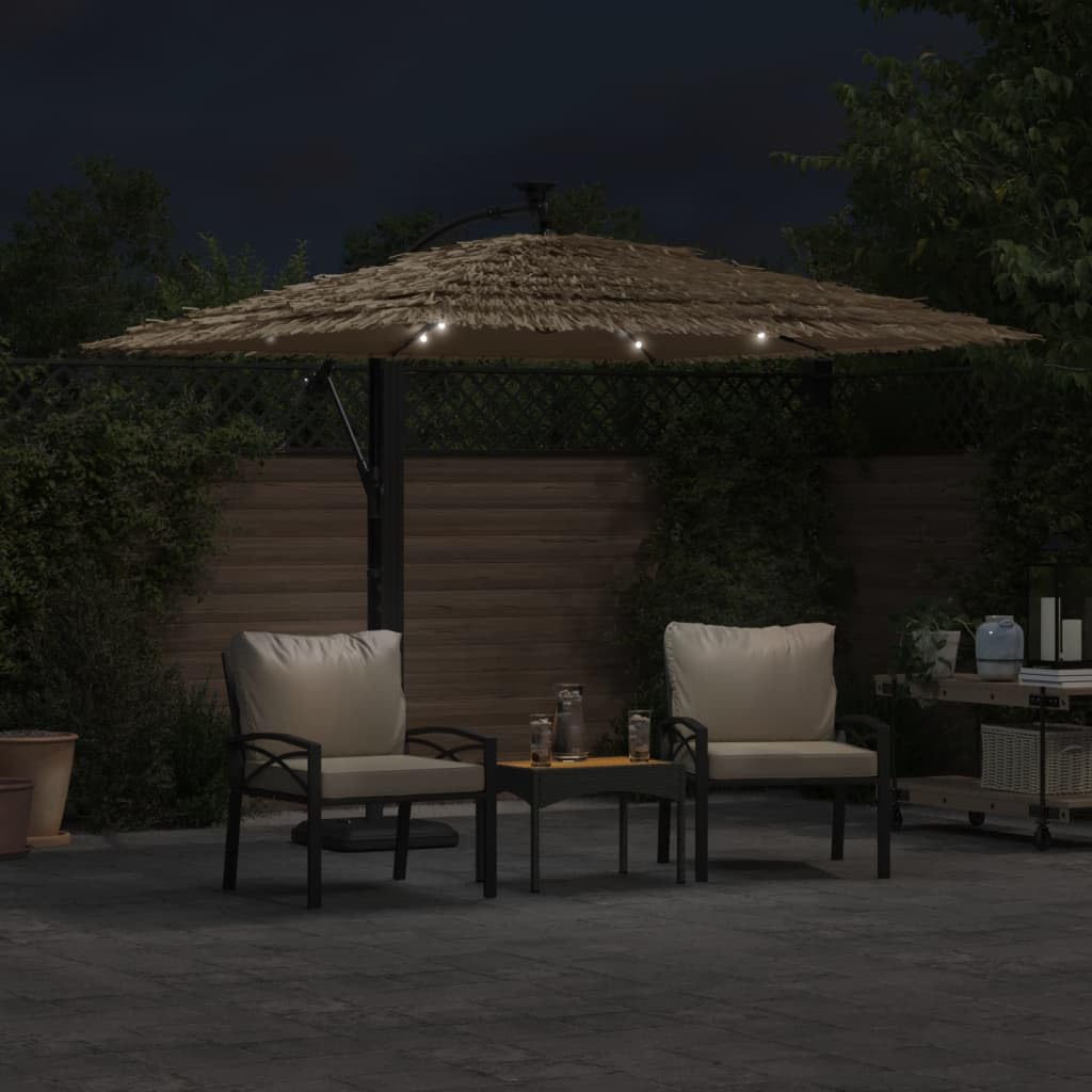 Parasol ogrodowy, parasol przeciwsłoneczny, baldachim do użytku na zewnątrz, w ogrodzie, na patio, z diodami LED i stalowym słupkiem, brązowy, 246x246x230 cm