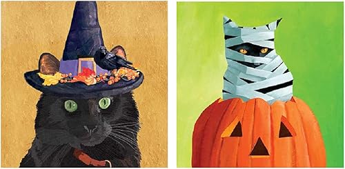 Paquete de 2 servilletas de papel con diseño de PaperProducts (20 unidades), diseño de Halloween, gato negro Esmeralda y gato momia, multicolor