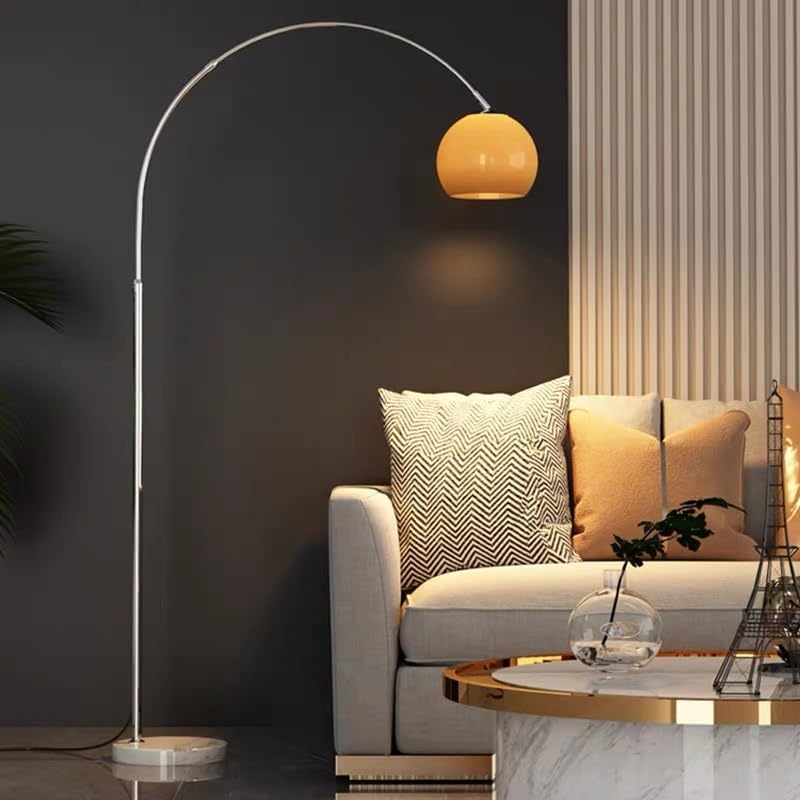 LightInTheBox Modern LED Arc Floor Lamp Silver Floor Lamp Glass Shade Standing Lamp with Marble Base Floor Light for Living Room Reading Bedroom Home Office