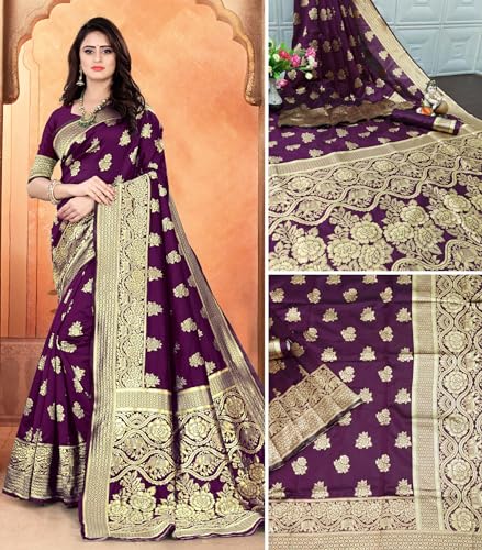 Image of Women's Kanjivaram Ptinted Soft Silk Banarasi Saree With Unstitched Matching Bloue Piece | Saree for Women