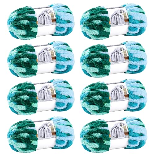 Image of Chunky Chenille Yarn for Hand Knitting 8 Jumbo Pack Jumbo Chunky Yarn for Hand Soft Blanket Knitting, Bulky Thick Fluffy Yarn for Crocheting (Sea of Clouds)